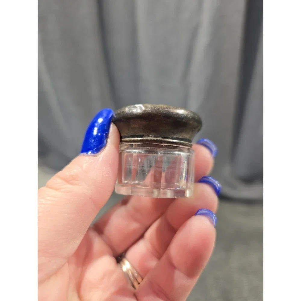 Antique F&B Sterling Silver Lid Glass Dresser Jar 3604 Monogram Vanity